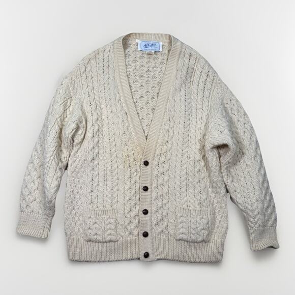 VTG 50s 60s Knit Cardigan Fisherman Cable Knit A.S. Cooper Bermuda Ireland Wool - Picture 1 of 6